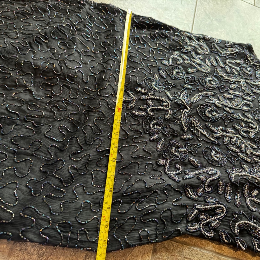 Vintage Beaded Whimsigoth Silk Maxi Dress Black Silver Iridescent Formal Gown - Picture 7 of 16